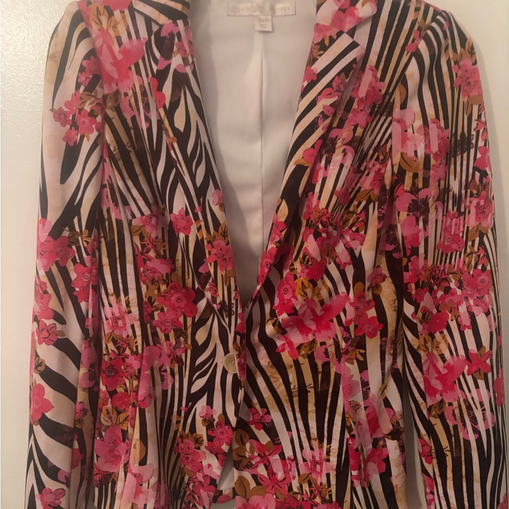 Boston Proper Pink and Black Patterned Blazer